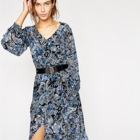 The Kooples Blue Cashmere Print Dress in Crepe Silk Muslin - NWT! - Picture 3 of 14